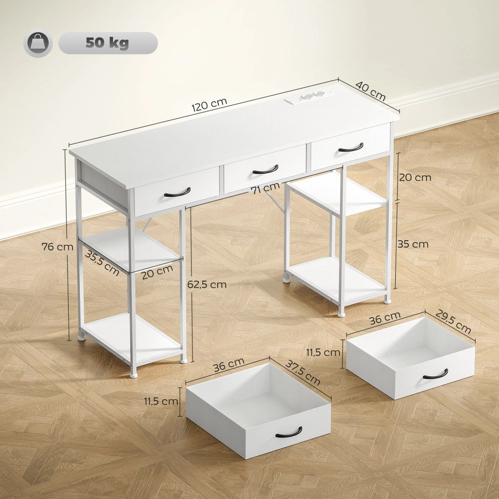 Scrivania con cassetti e ripiani ¨C zephmum ¨C bianco 120x40x76 cm