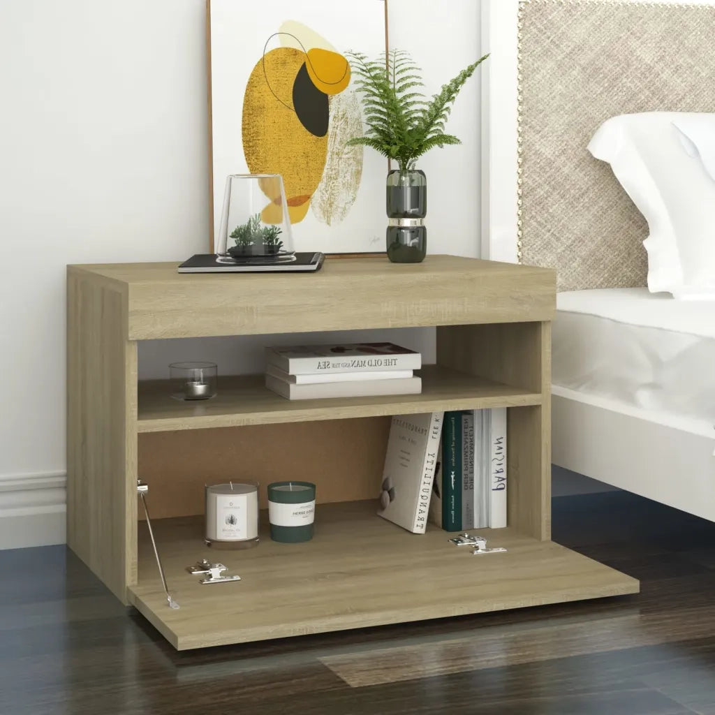 Set di 2 Comodini | Armadio da Notte | Mobiletto da notte con Luci LED Rovere Sonoma 60x35x40 cm