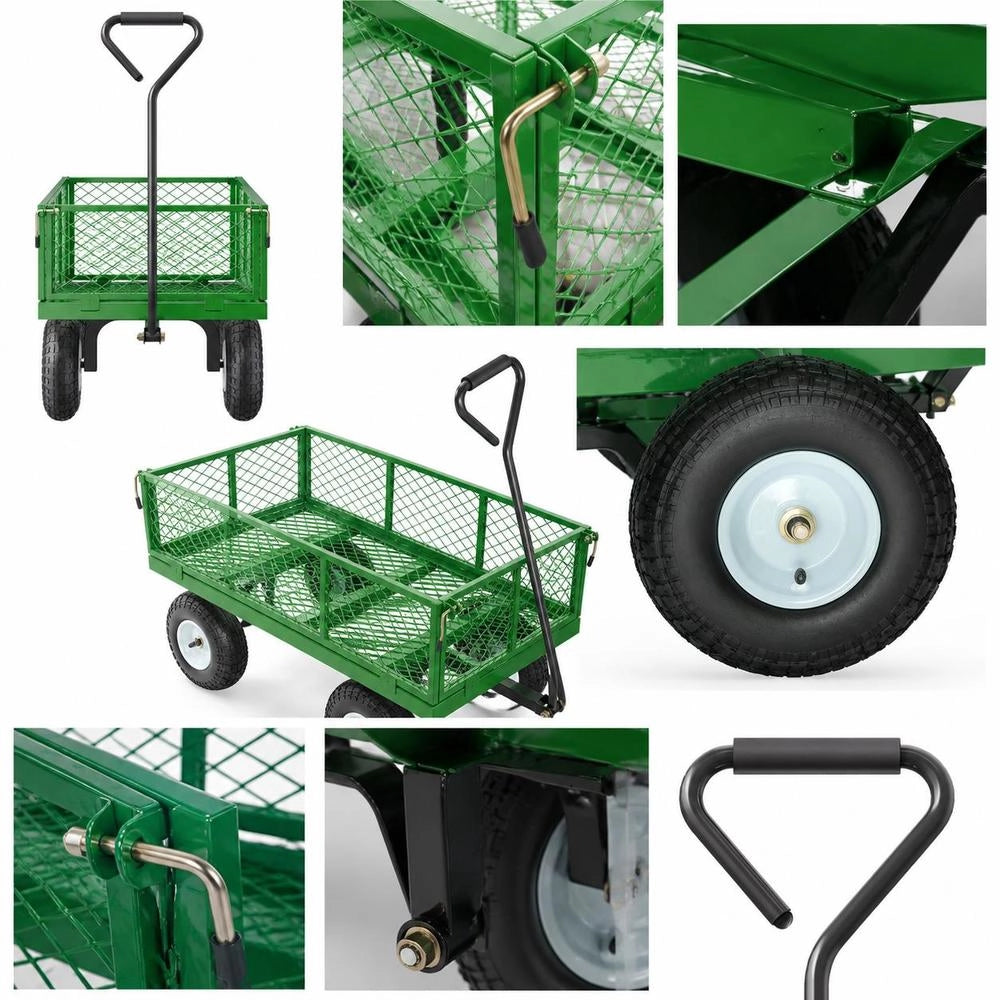 Wagon 408.23 Kg, Transport Wagon, Equipment Wagon, Garden Wagon, Handcart With 10-inch Tires And Removable Mesh Side Panels (convertible To A Flatbed) And 180° Rotating Handle