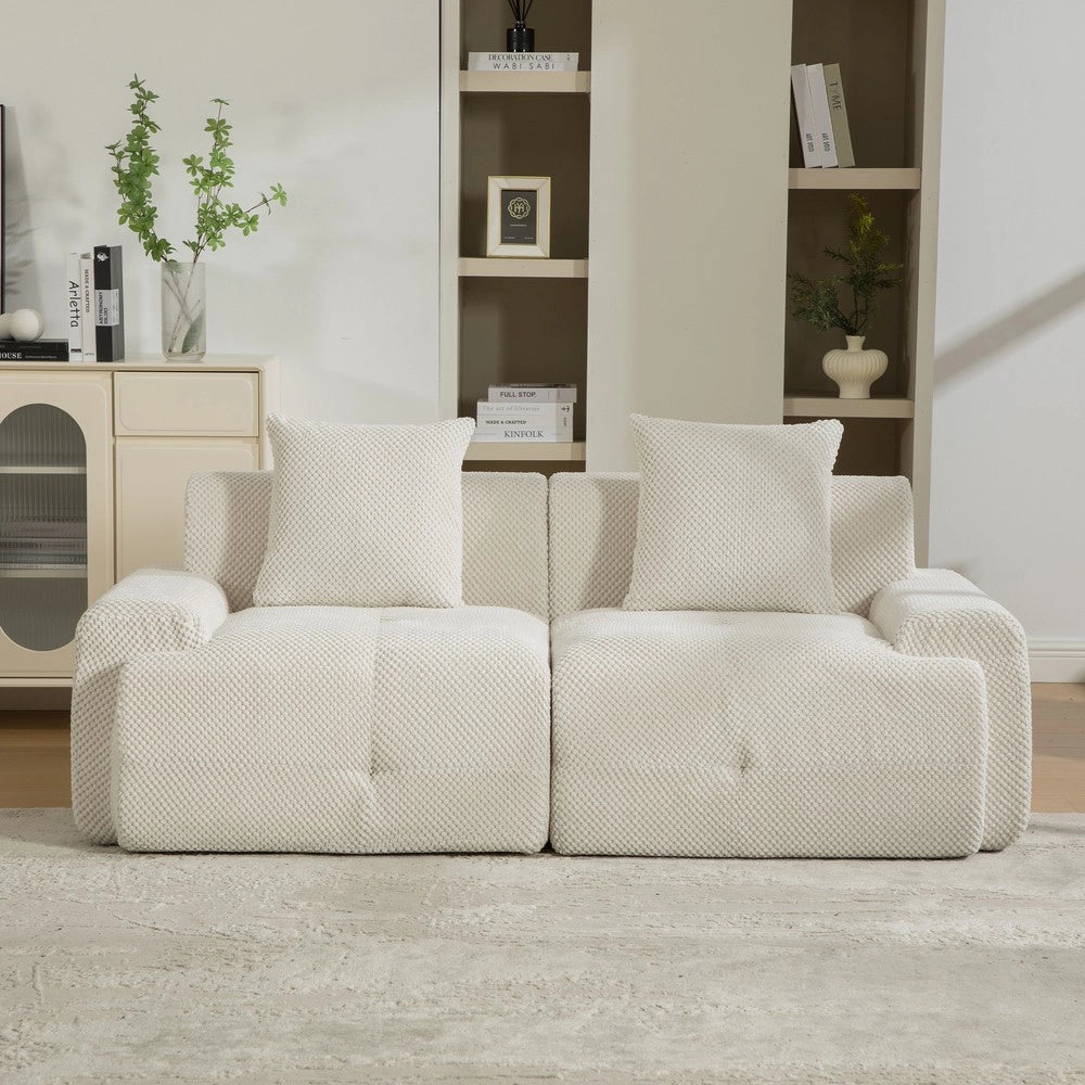 Divano Modulare in Tessuto Chenille ¨C MINIMAL ¨C Beige, Morbido, Cuscini Inclusi