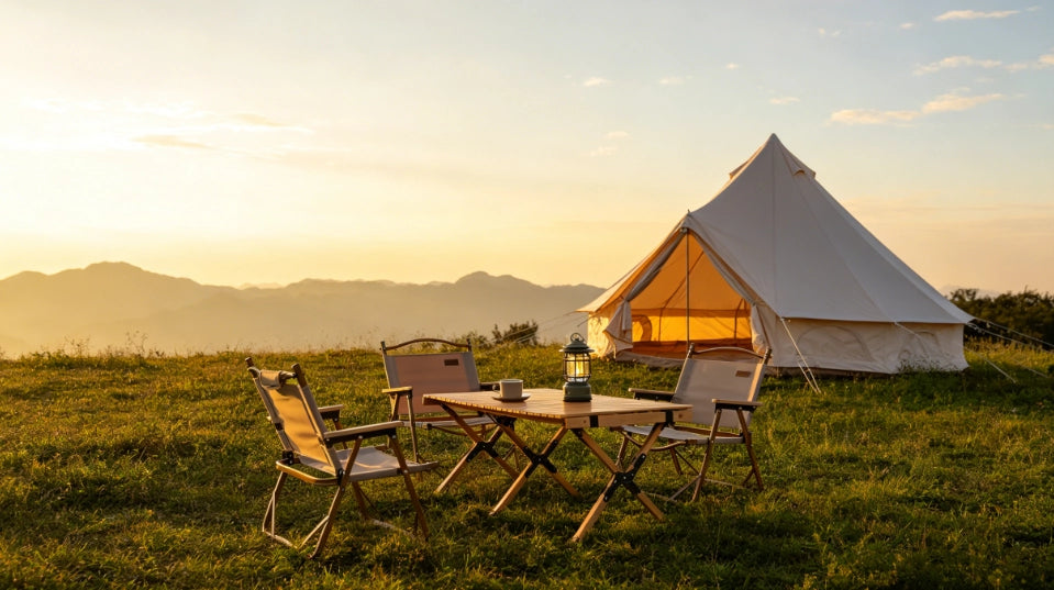 Tenda a campana beige in tessuto Oxford ad alta densità per 3-4 persone con finestre a rete per campeggio