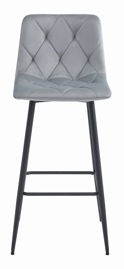 Set di 4 sgabelli da bar Valora KODA in velluto grigio argento con gambe in acciaio nero