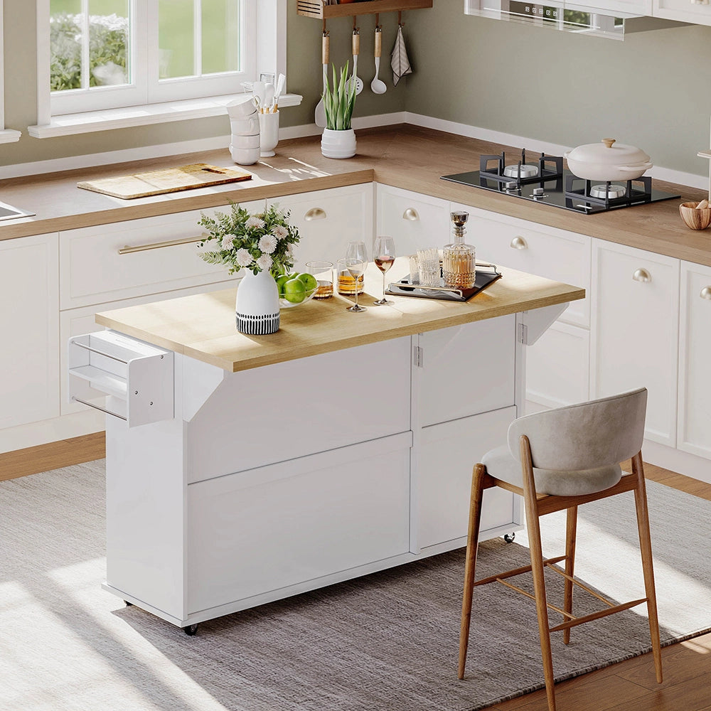 Isola cucina 6 ruote - Xylo - 137x89x45cm bianco 2 cassetti