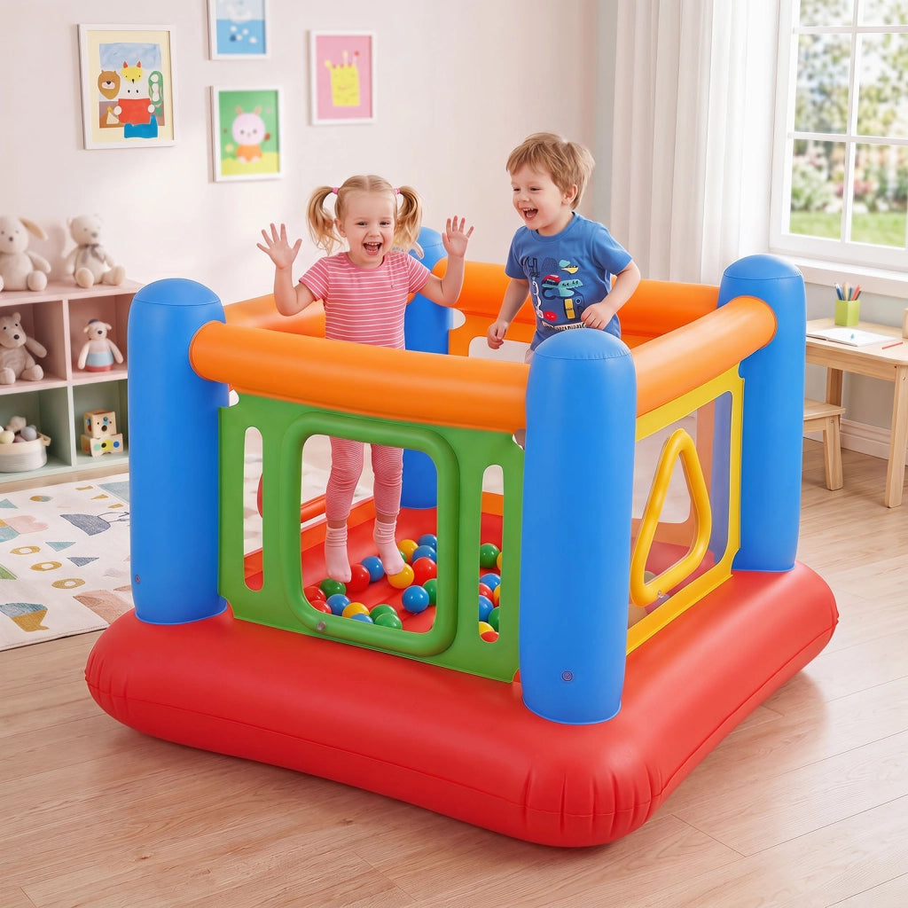 Castello gonfiabile per bambini 3+ anni tunnel gioco tappeto salta gonfiaggio semplice, Trampolino elastico per compleanno e feste Blu