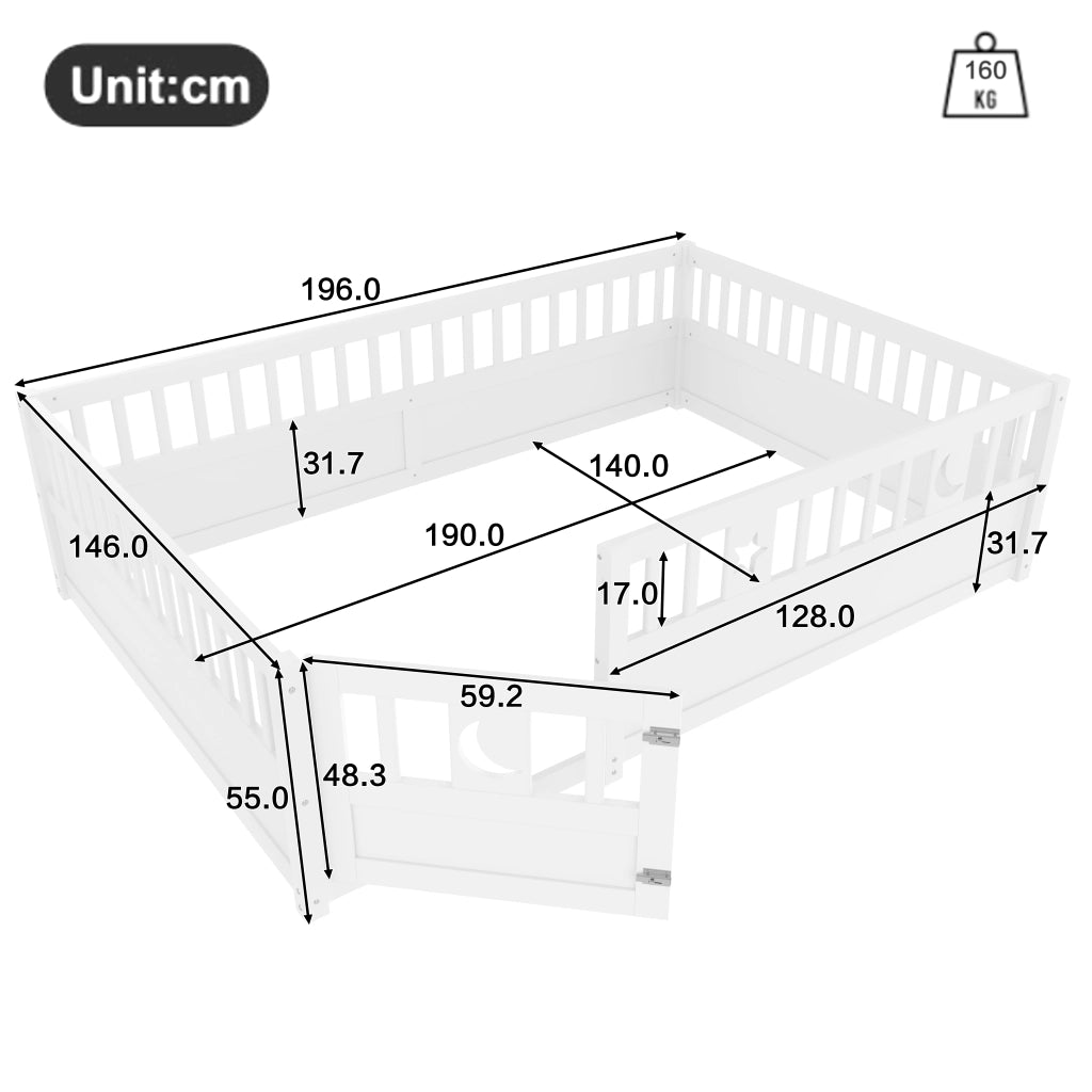 Letto per bambini 140 × 190 cm con barriere e chiusura di sicurezza; stelle e luna; senza materasso; pino bianco