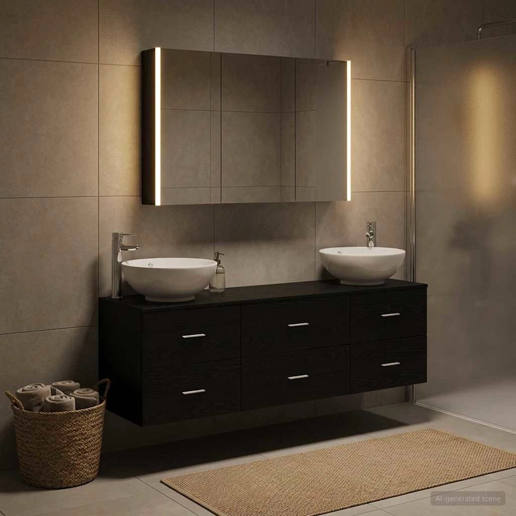 Set di mobili per il bagno 4 pz Rovere Nero 3406944