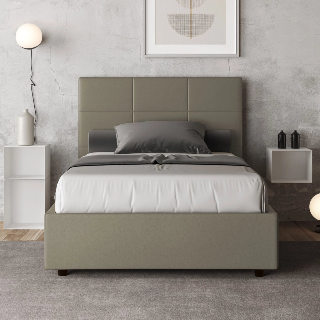 BS COM Letto una piazza e mezza contenitore imbottito 130x210 similpelle cappuccino