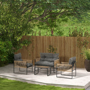 Set da giardino 4 pezzi con cuscini in polyrattan grigio scuro