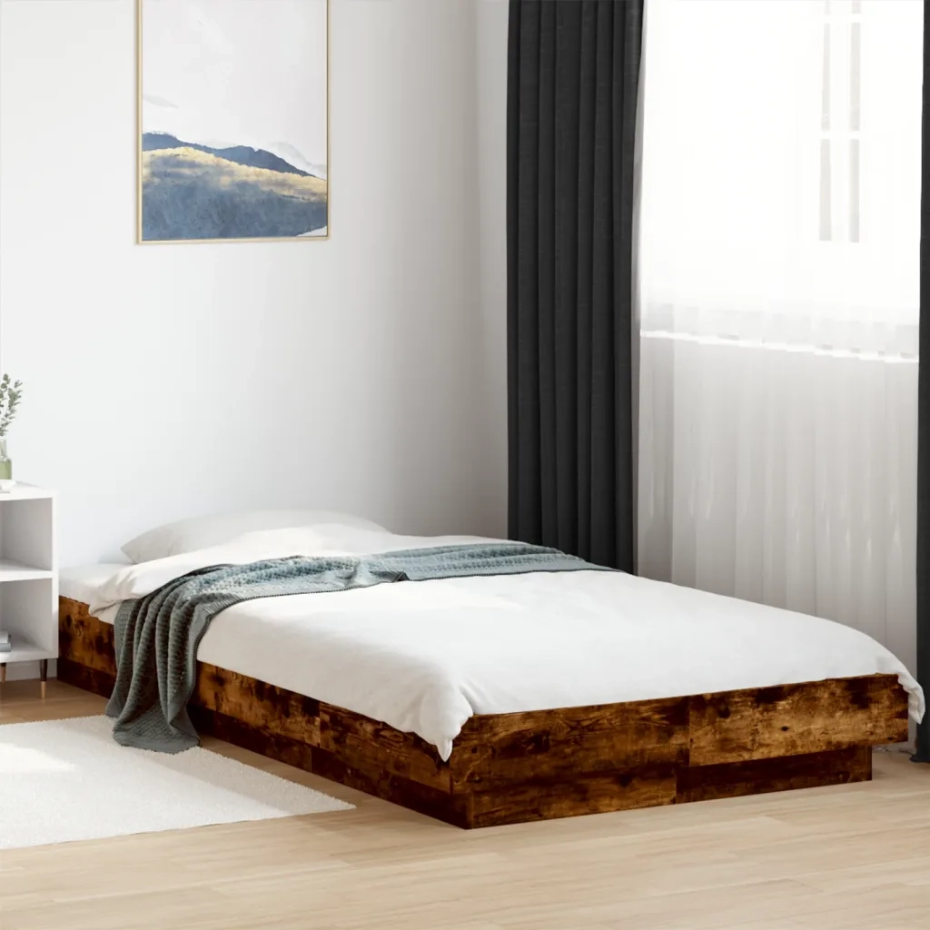 Giroletto con Luci LED-Struttura Letto Rovere Fumo 100x200 cm Legno Multistrato 215981