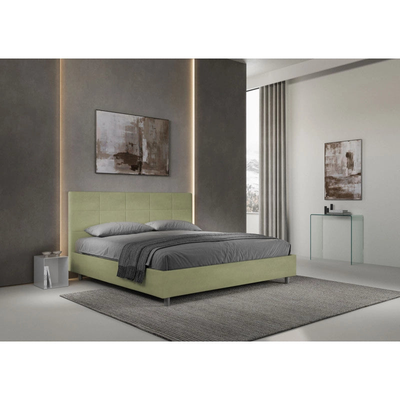 Letto imbottito Matrimoniale 190x190 cm Mika - Contenitore,Microfibra,Tè verde