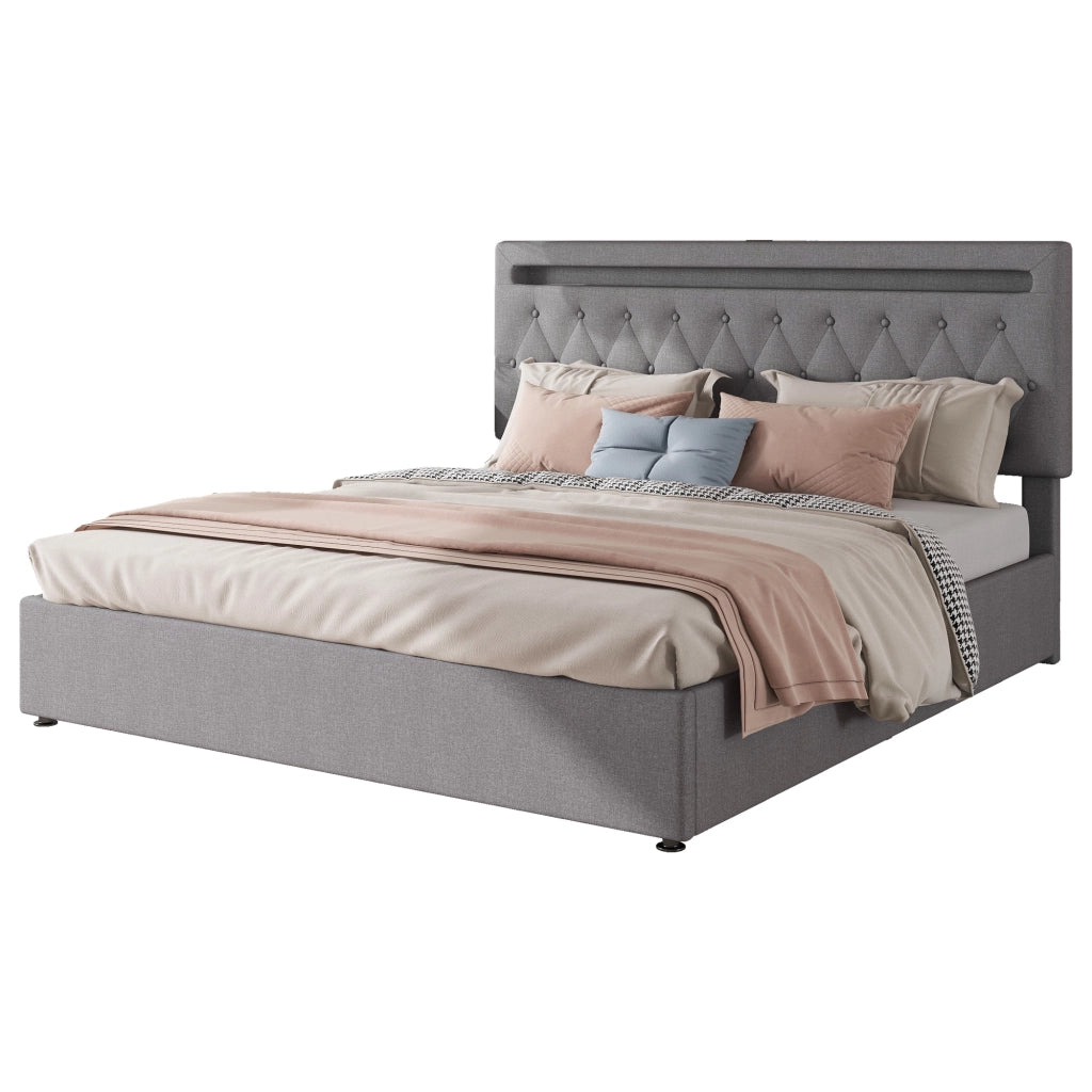 letto imbottito lino grigio 180 x 200 cm