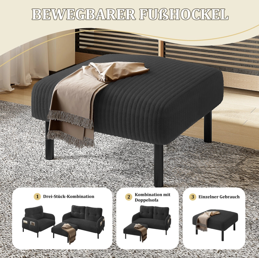 Pouf in velluto a coste con struttura metallica – morbido rivestimento in velluto per comfort ottimale – versatile come poggiapiedi, seduta o tavolino