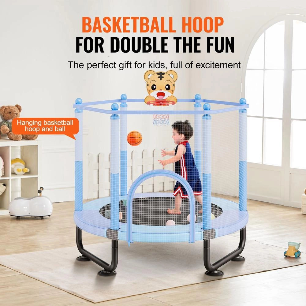 Trampolino Bambini 1545x1210mm Interni Esterni Rete Sicurezza Canestro Basket Gioco Blu