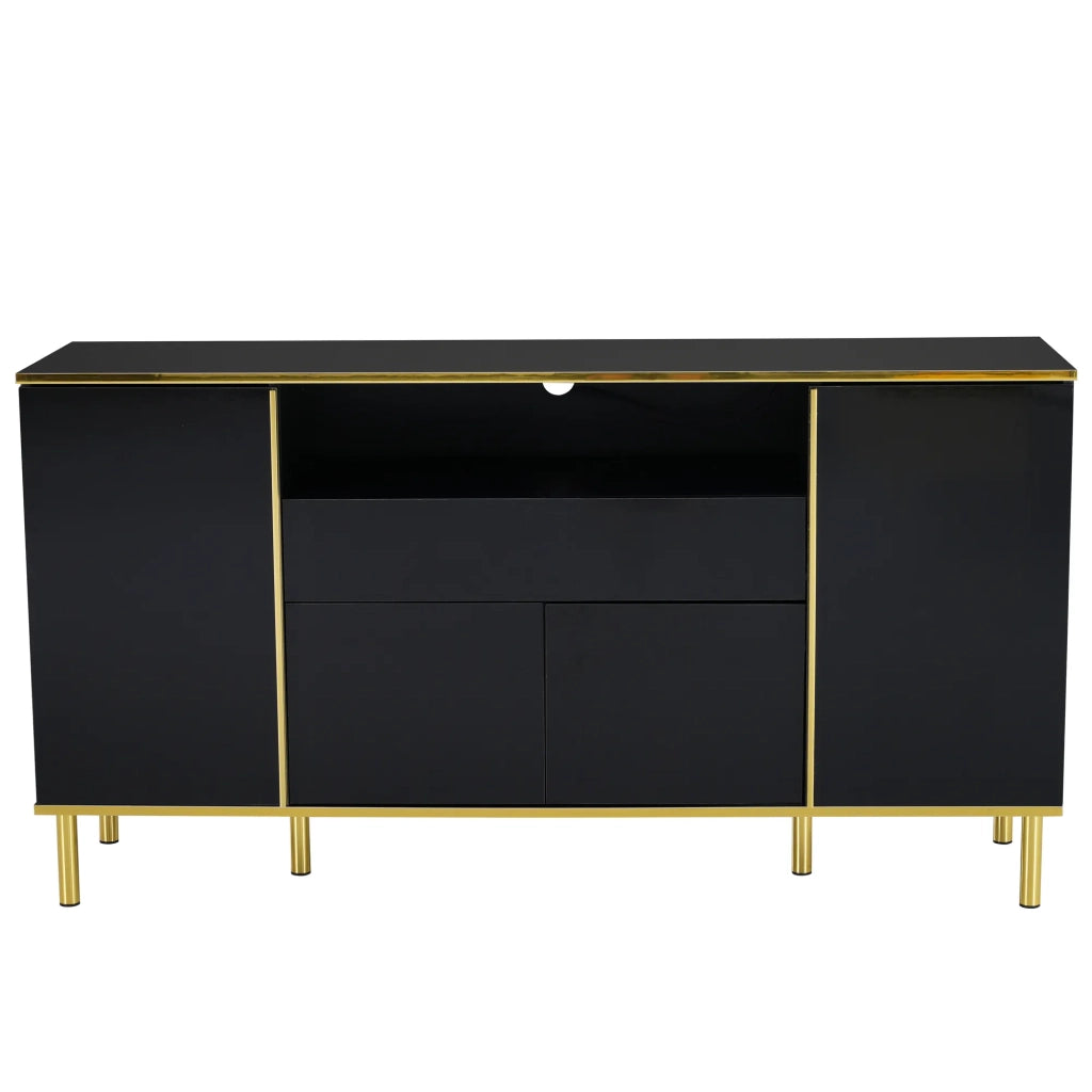 Sideboard nero lucido con 1 cassetto, 150x40x80 cm