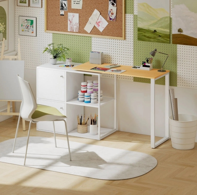Scrivania angolare a L 150x40x75 cm in legno bianco girevole 360° con vano