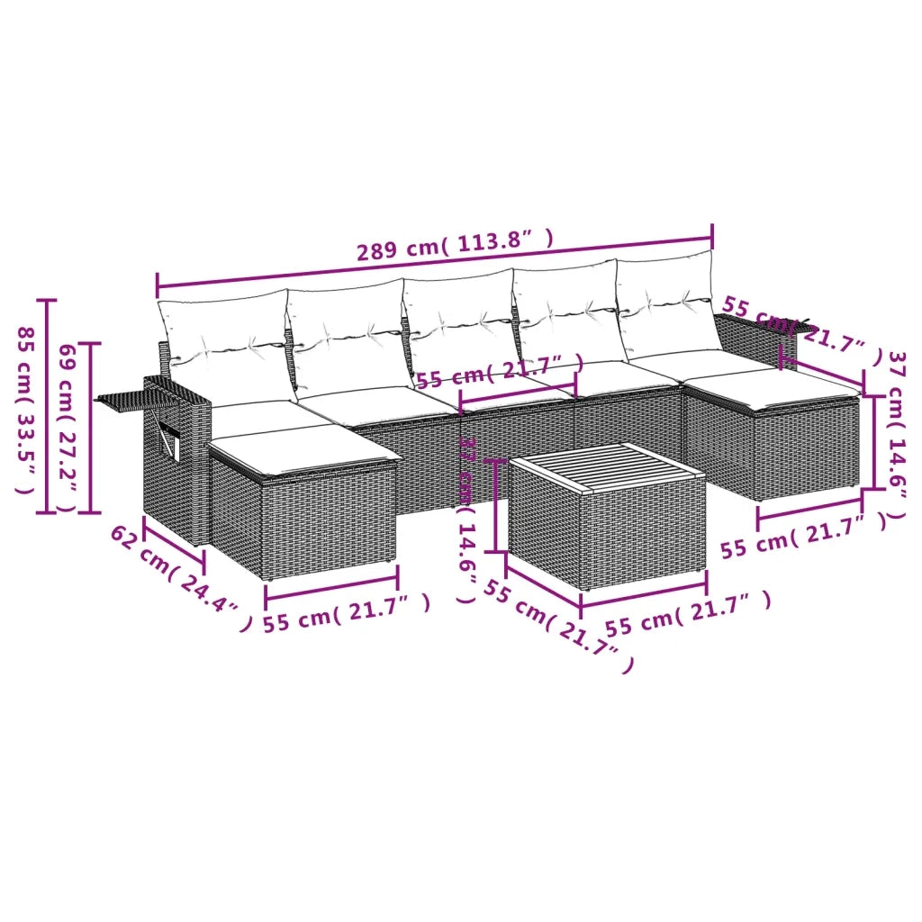 Set Divano da Giardino 8 pz con Cuscini Grigio in Polyrattan 3257026