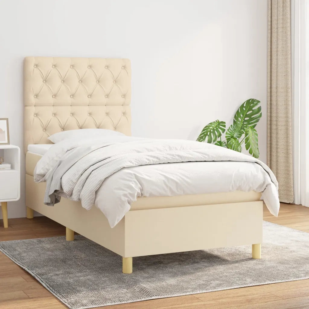Letto singolo | Letto per adulti | Giroletto a Molle con Materasso Crema 80x200 cm inTessuto
