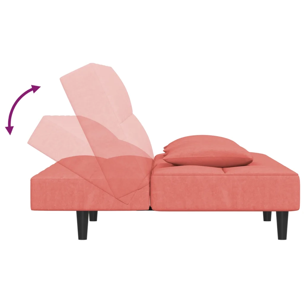 Divano Letto a 2 Posti con 2 Cuscini Rosa in Velluto 375810