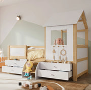 Letto a casetta semi-alto con cassetti