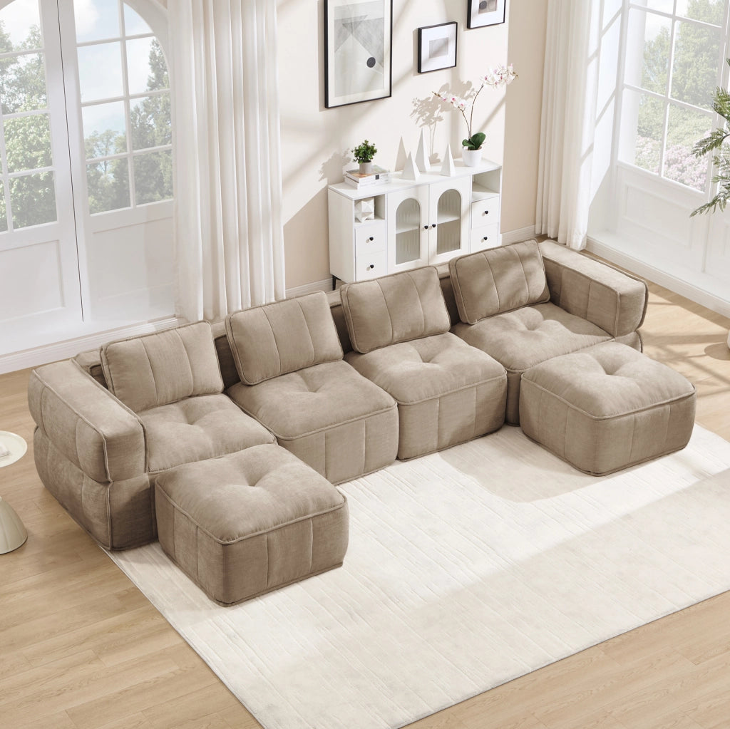 DIVANO Modulare a U Senza Telaio 344x162x67 cm Poliestere Sabbia