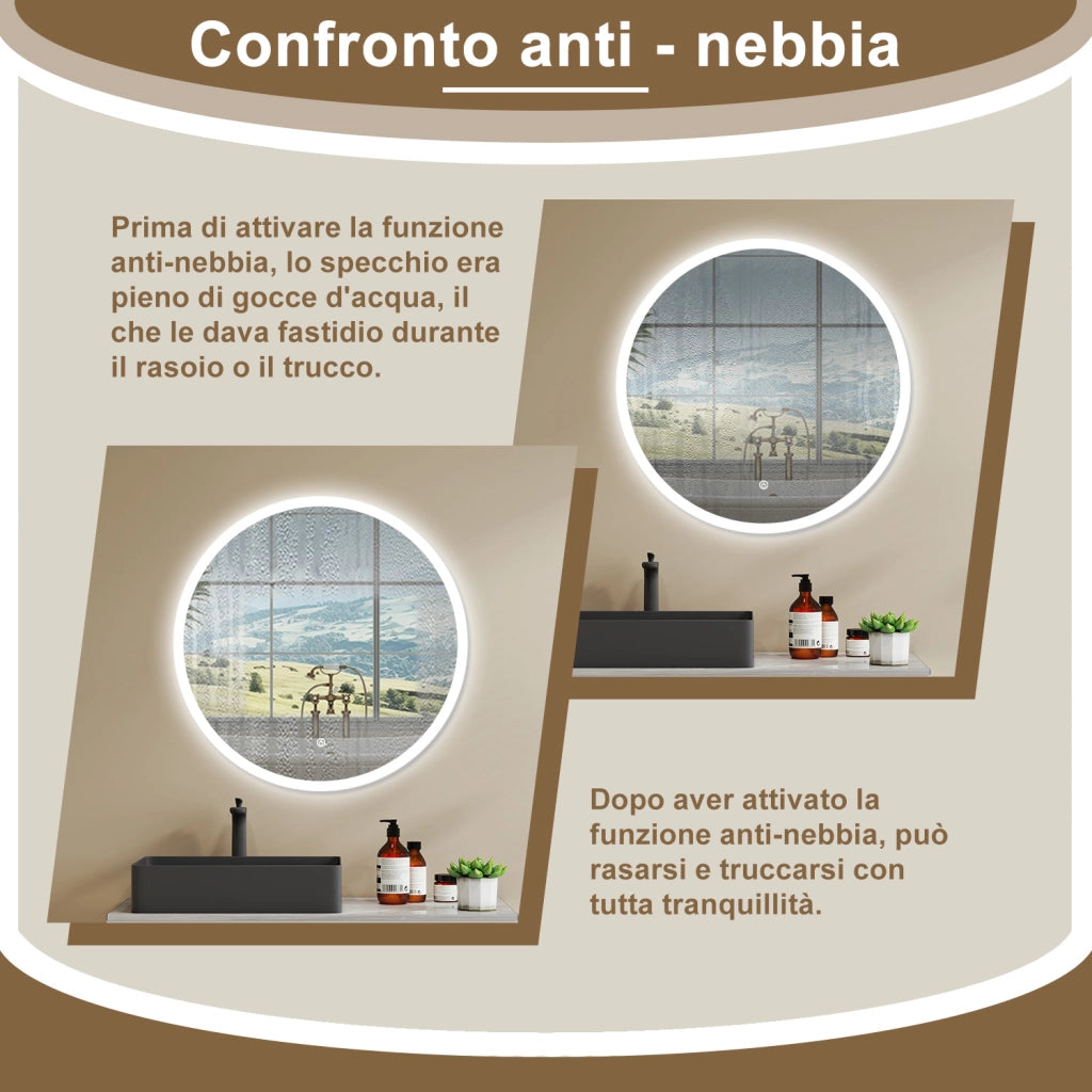 AICA SPECCHIO DA BAGNO ROTONDO CON LED 120 x 120 cm, antiappannamento, interruttore a sfioramento