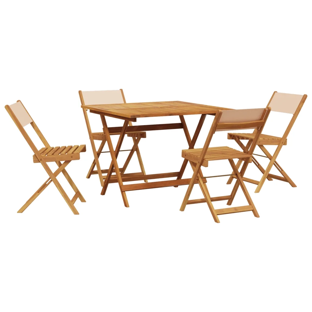 Set Pranzo da Giardino 5 pz | Set Salotto da Giardino Beige in Tessuto e Legno Massello