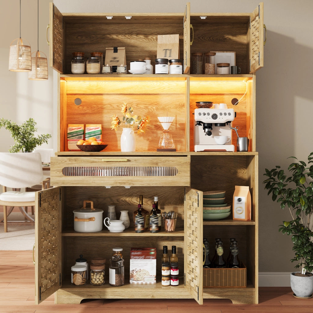 Credenza con ante in vetro intrecciato LED controllabile via app MDF naturale 120 × 40 × 180 cm