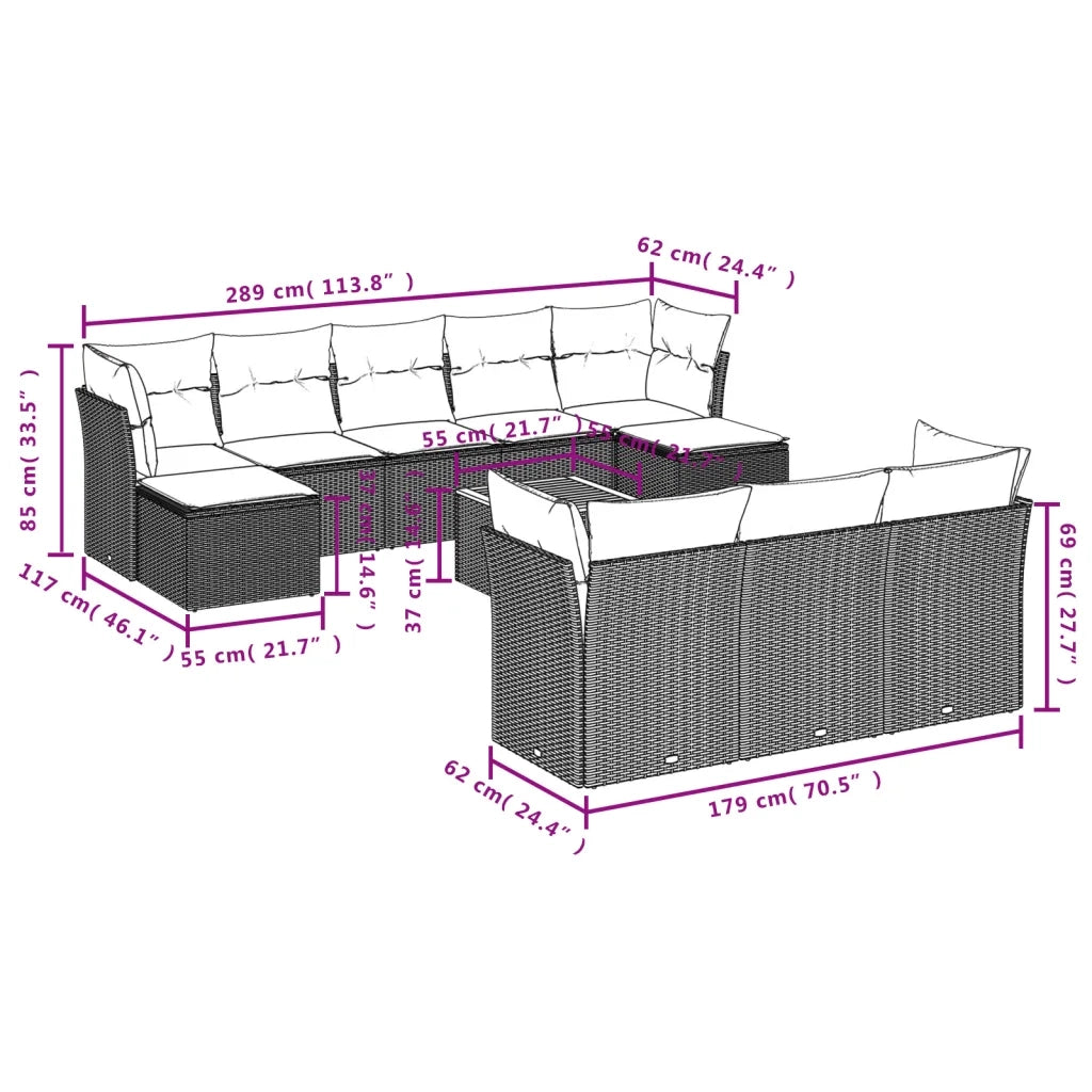 Set Divani da Giardino 11 pz con Cuscini in Polyrattan Nero 3223879