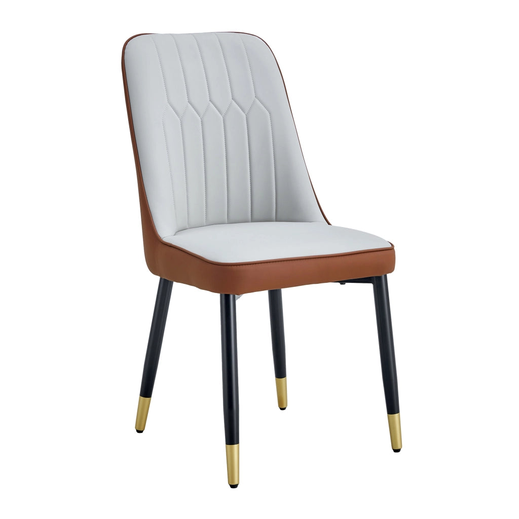 Sedia da pranzo - con schienale ergonomico e gambe in metallo - in PU - grigio chiaro e marrone