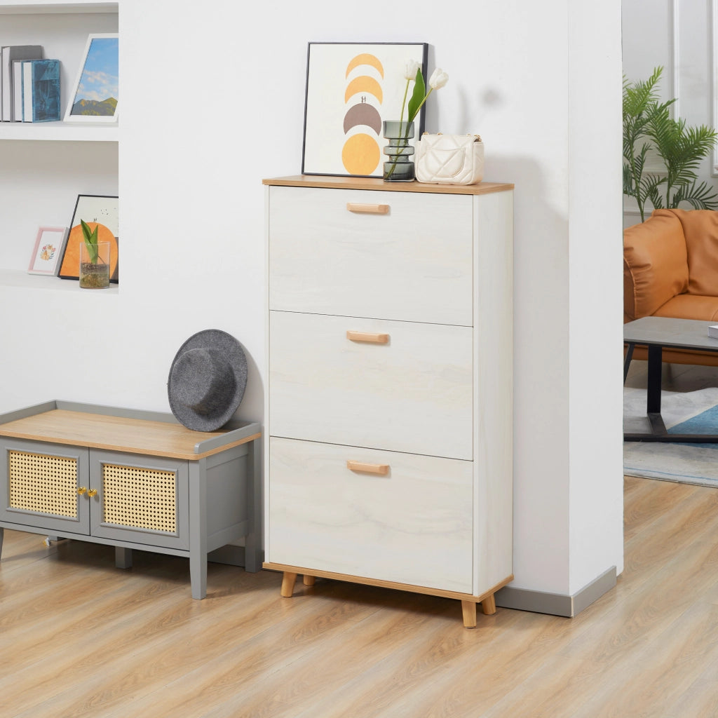 EasyComfort Mobile Scarpiera Salvaspazio in Truciolato con 3 Cassetti e 2 Ripiani Interni Regolabili, 70x23.5x122 cm, Bianco