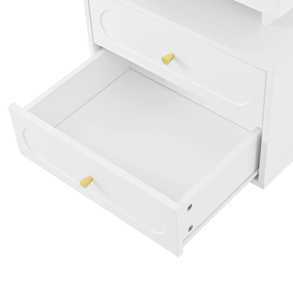 Comodino con 2 cassetti e illuminazione LED, 50x40x60 cm, bianco