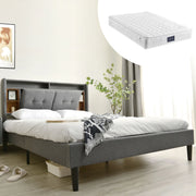 Letto matrimoniale 140 × 200 cm con testiera contenitore, prese USB e LED a colori, materasso incluso, grigio