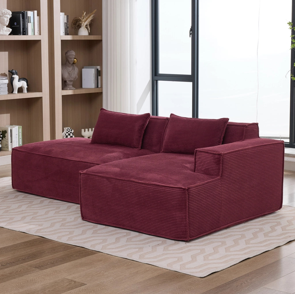 Divano in tessuto economico 235 cm con due cuscini e molle insacchettate, design moderno e semplice