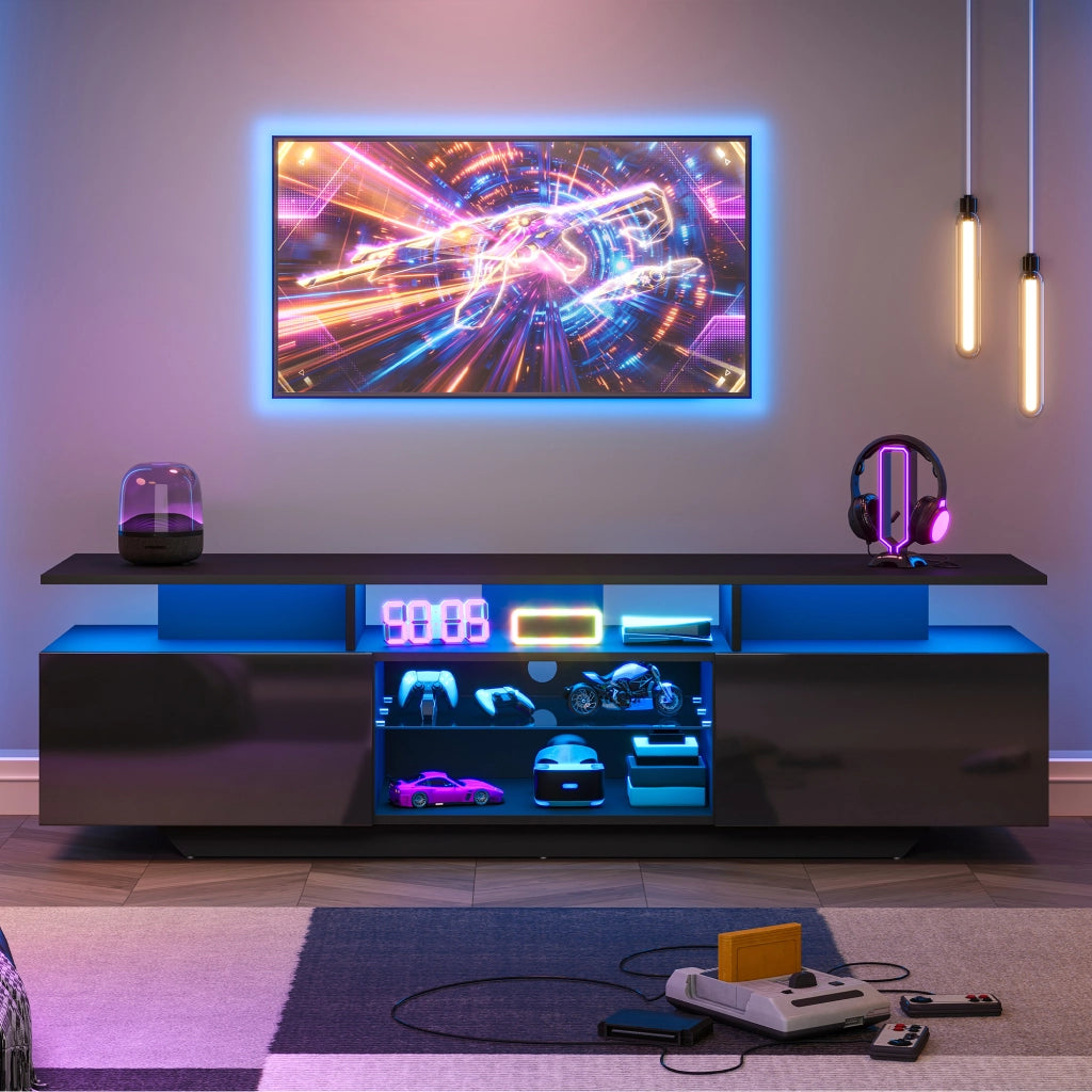 Mobile TV nero per televisore da 70 pollici con luci LED