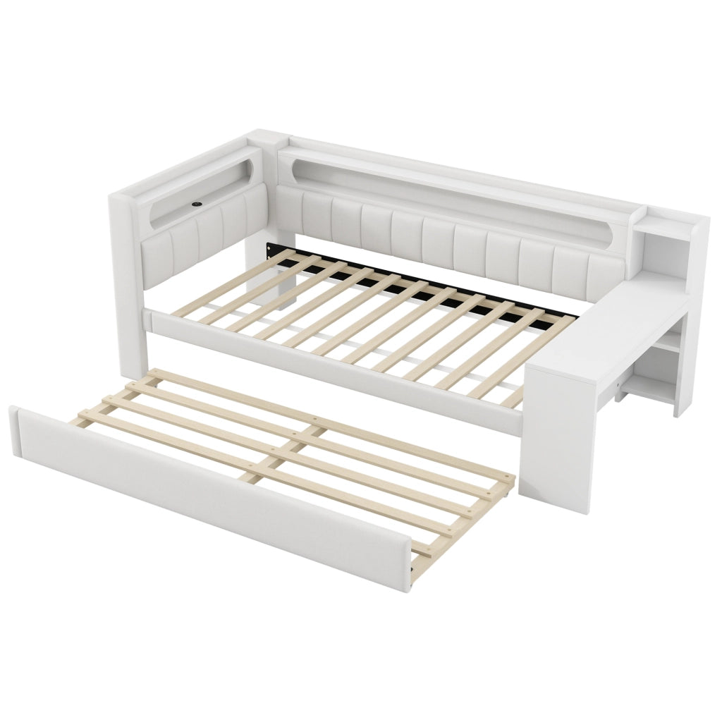 Letto singolo 90x200 con LED, USB, estraibile e scrivania