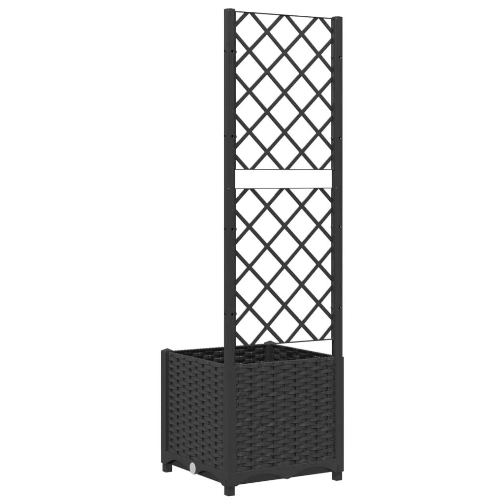 Fioriera rialzata per piante fiori patio giardino con traliccio 40 x 40 x 136 cm PP nero 02_0038289