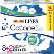 LINES ASSORBENTI COTONE BIO ULTRA NOTTE  CON ALI IN CONFEZIONE 8+2 PEZZI