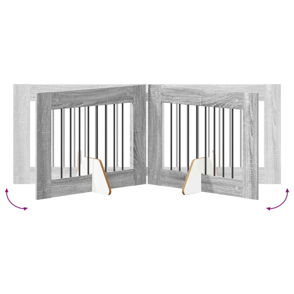 Cancello per cani pieghevole con supporti 4 pz Sonoma grigio 892136