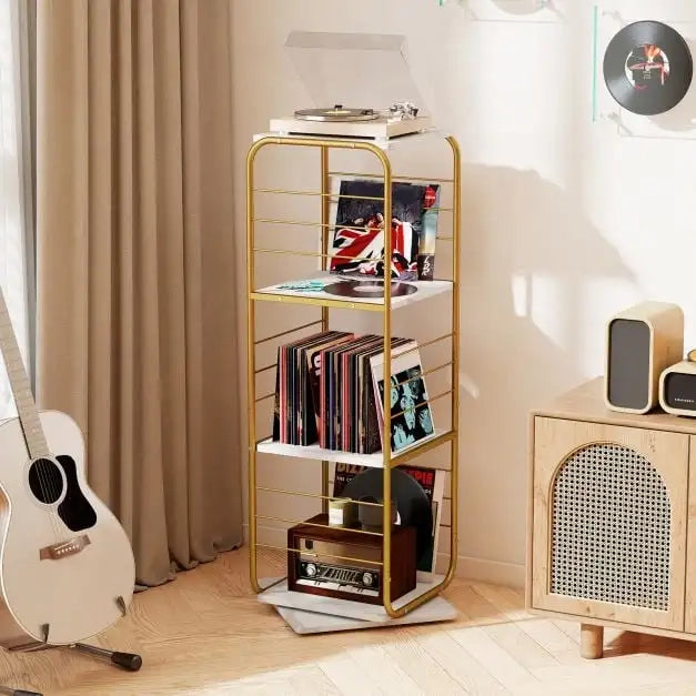 Libreria girevole a 360 gradi a torre 4 ripiani in metallo oro 40 x 40 cm mobile salvaspazio per casa e ufficio design moderno
