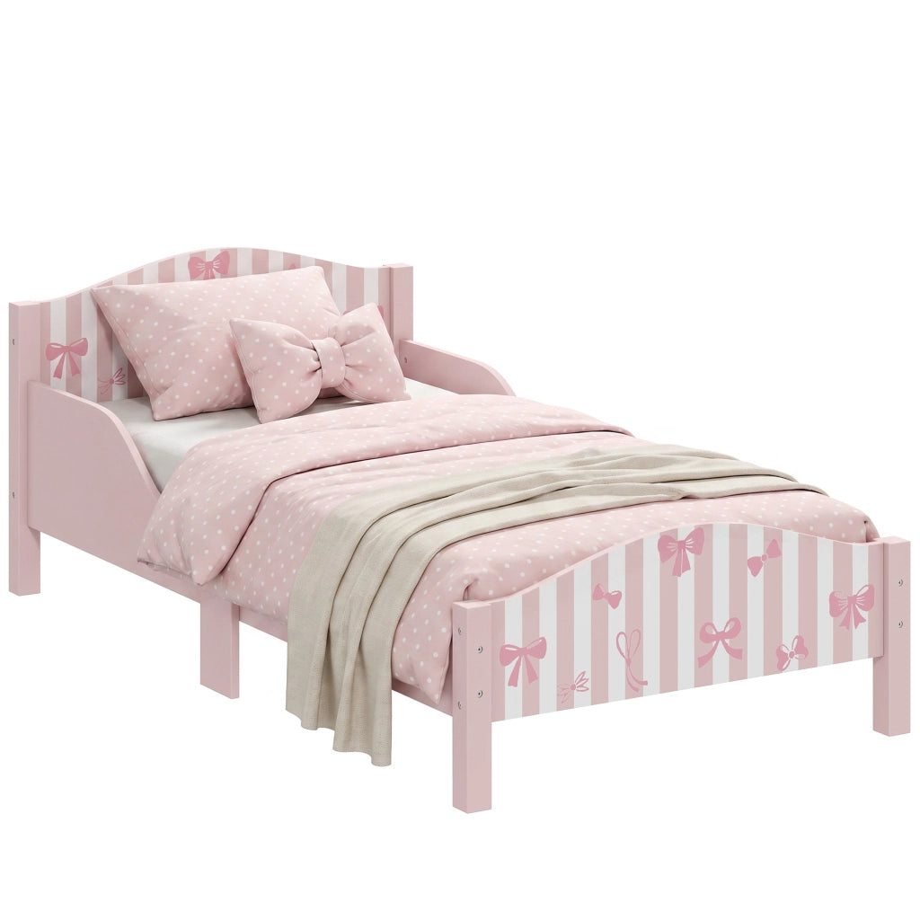 Letto Singolo per Bambini 146x76,5 cm con Sponde a Forma di Fiocco Rosa