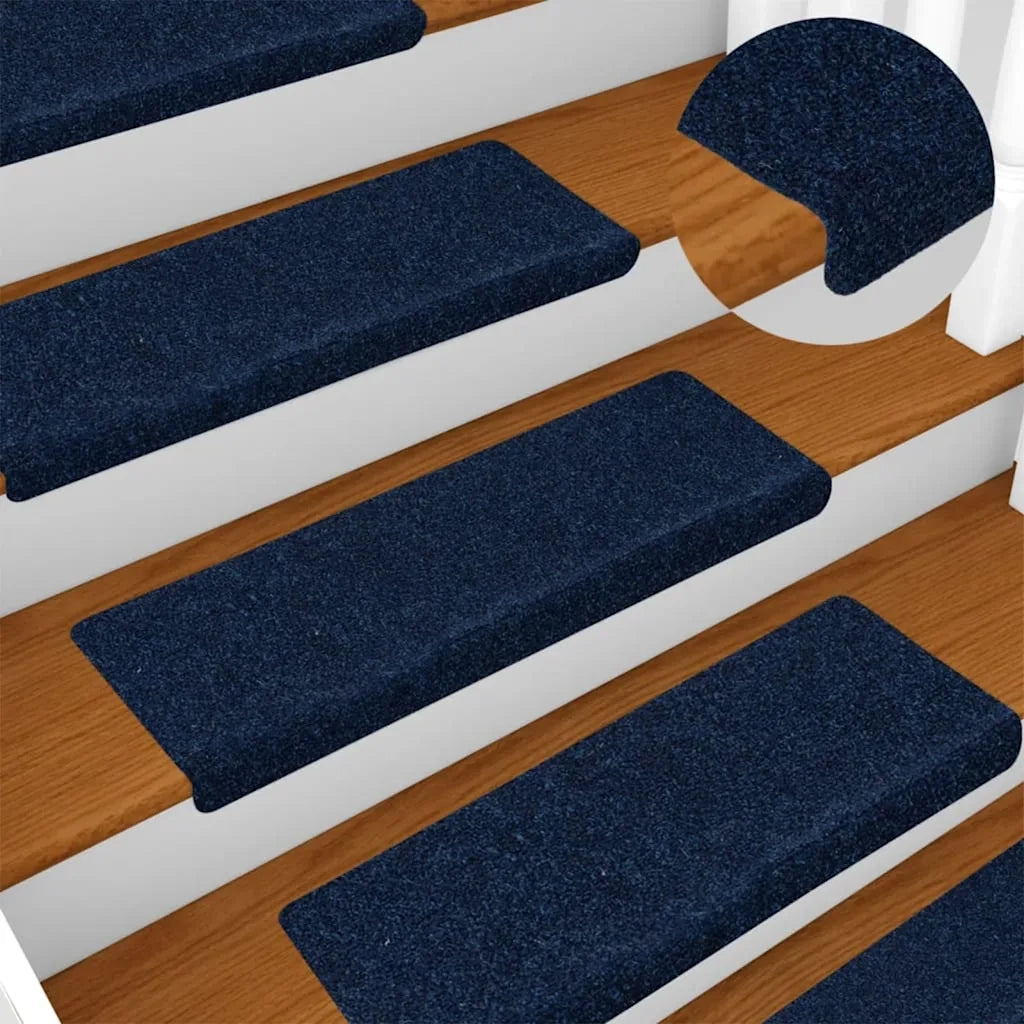 Tappetini per scale autoadesivi 15 pz 65x21x4 cm blu navy bordo rettangolare 326191