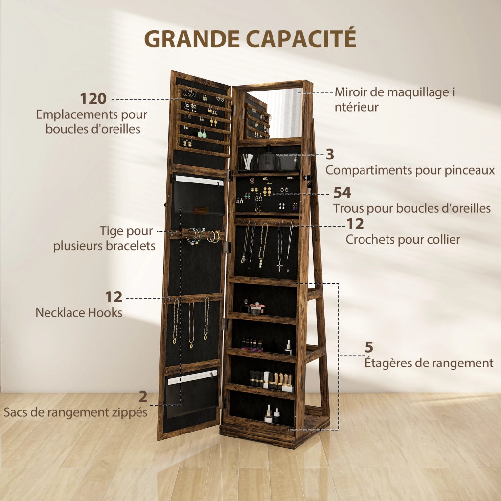Armadio per Gioielli con Specchio e Cassetti ¨C Minimal ¨C Marrone Rustico