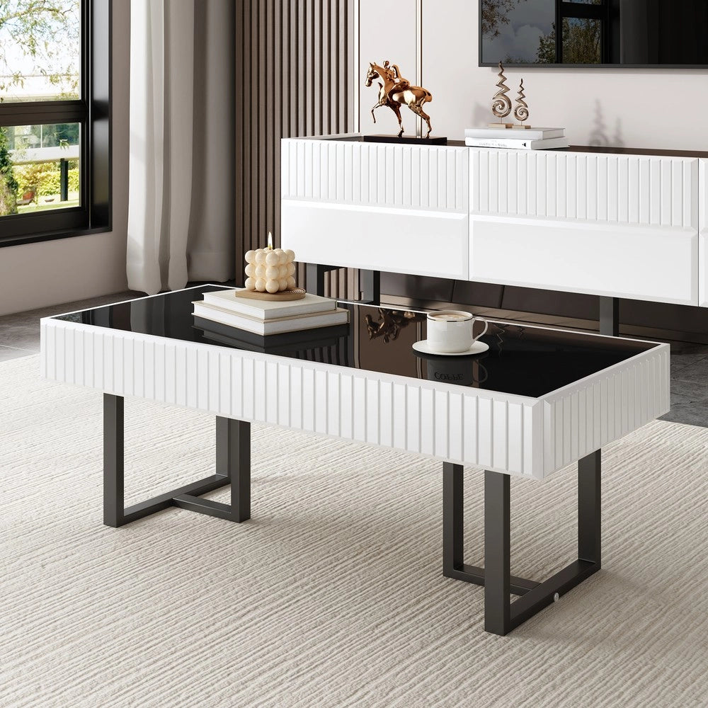 Tavolino da Caff¨¨ Moderno ¨C MINIMAL ¨C Nero e Bianco Lucido, 110x50.5x41 cm