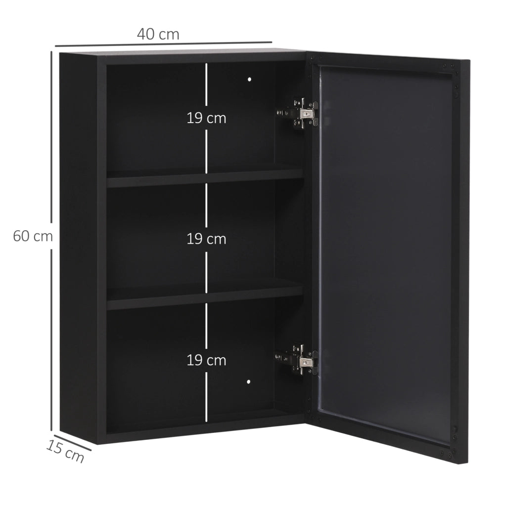 Armadietto bagno sospeso con specchio nero 40x15x60 cm