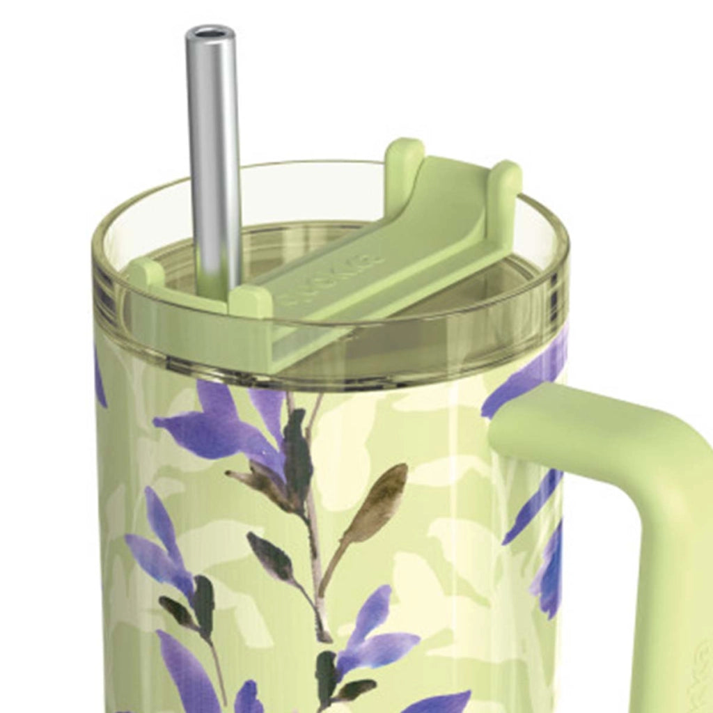 Bicchiere Termico 1200 ml con Cannuccia con Decorazione Floreale Matcha Verde Quokka