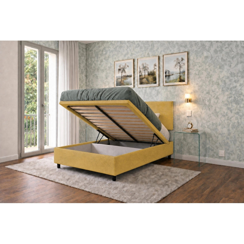 Letto imbottito Piazza e mezzo 120x200 cm Flat - Contenitore,Microfibra,Ocra