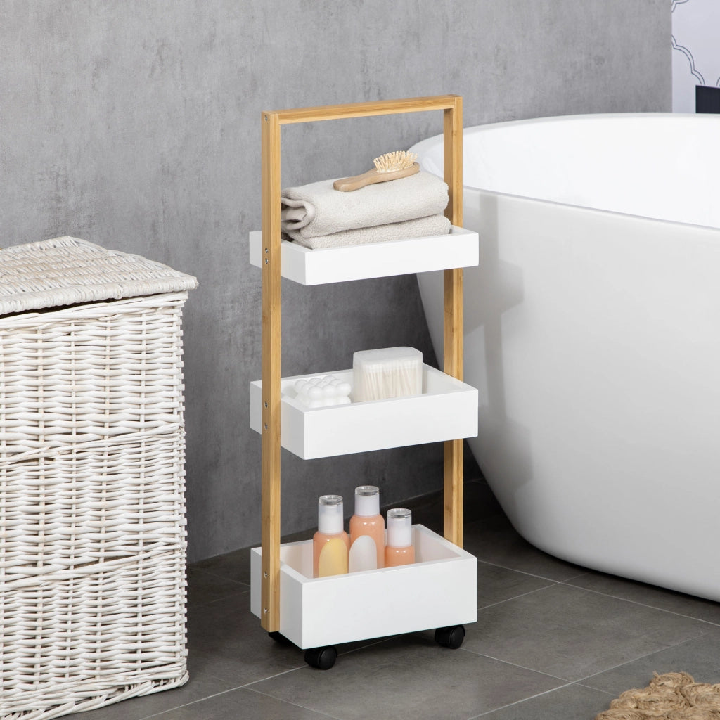 Carrello bagno con ruote 3 ripiani ¨C Xylo ¨C legno bamb¨´ 28x18x75 cm bianco