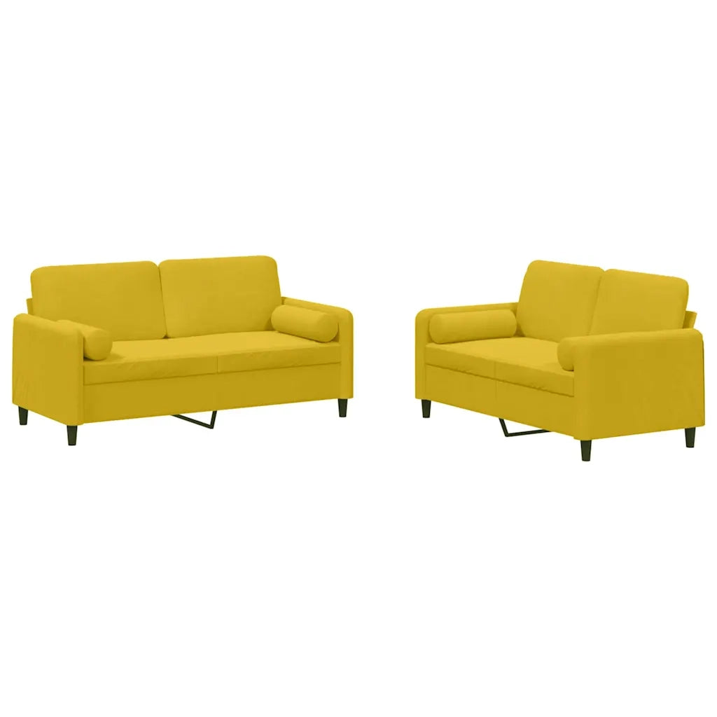 Set di Divani 2 pz con Cuscini Giallo in Velluto 3202000