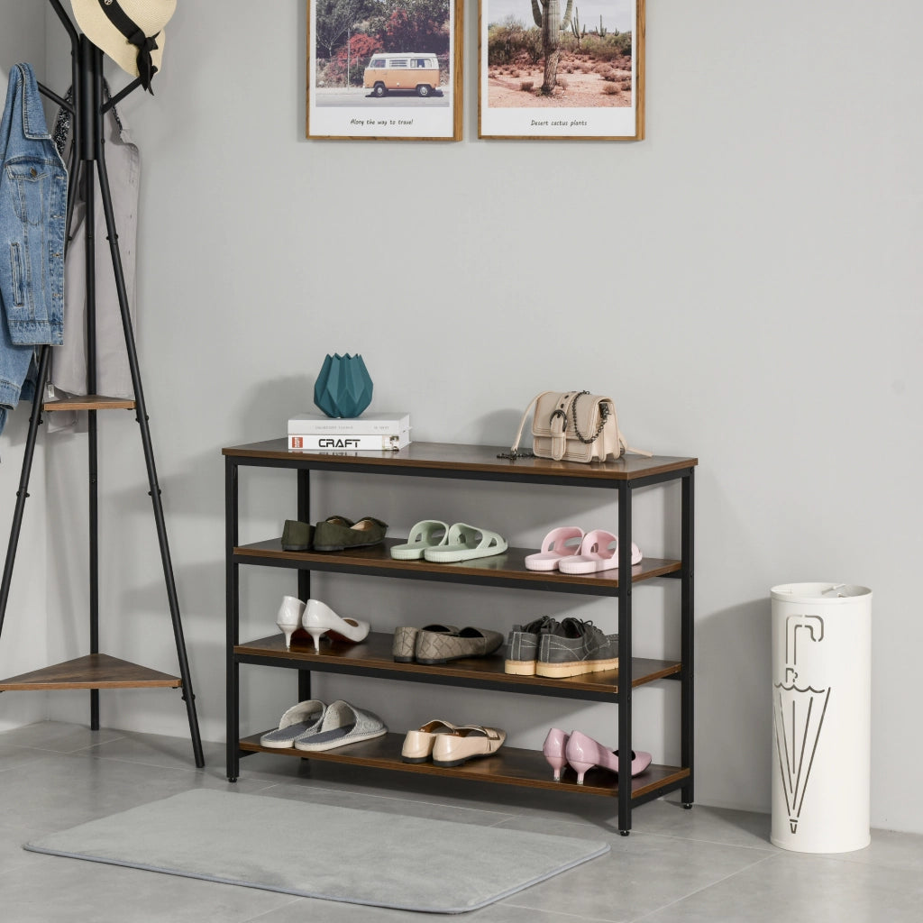 Easycomfort Scaffale Stile Industriale 4 Ripiani, Mobile Libreria per Soggiorno, Ingresso, Camera da Letto, Metallo e Legno, Marrone, 100x30x72cm