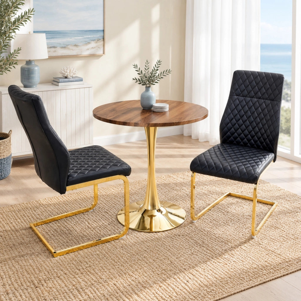 Set tavolo rotondo Ø 60 cm con 2 sedie da pranzo nere e oro HOMVRA